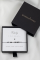 Armband Family kodiert im Morsealphabet – Bergkristall mit Turmalin und Onyx