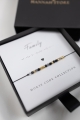 Armband Family kodiert im Morsealphabet – Bergkristall mit Turmalin und Onyx