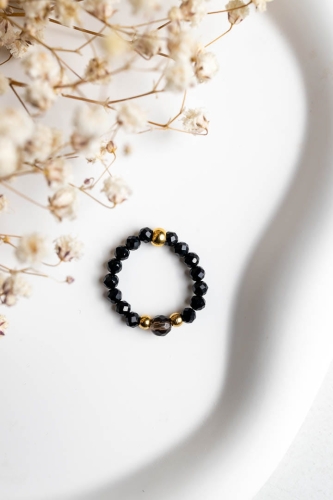 Ring SOPHIE aus Onyx und Rauchquarz