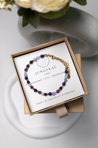 JUNGFRAU Premium – Sternzeichen-Armband – Amethyst, Saphir, Lapislazuli