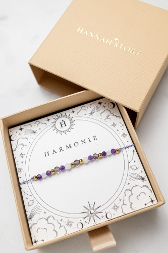 Talisman-Armband Harmonie aus Rauchquarz, Amethyst und Mondstein