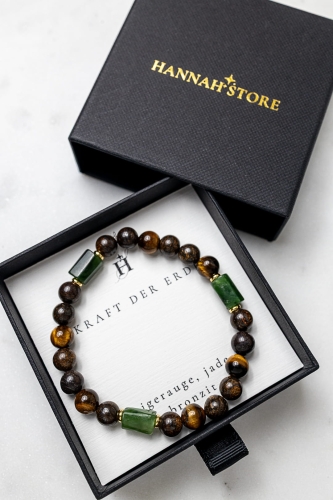 Herrenarmband KRAFT DER ERDE aus Nephrit, Bronzit und Tigerauge