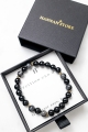 Die Herrenarmband Intuition und Mut aus schwarzem Onyx und Larvikit