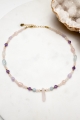 HALSKETTE ARIA mit Spitze – Rosenquarz, Aquamarin, Amethyst