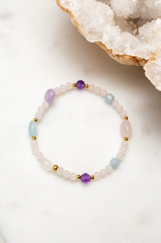 ARMBAND ARIANA – Rosenquarz, Aquamarin, Amethyst