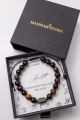 Amulett des UNBEUGSAMEN WILLENS – Herrenarmband aus Granat, Tigerauge, Bronzit und Onyx.