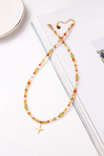 Talisman-Halskette Reichtum aus Citrin, Peridot, Karneol und Bergkristall