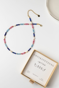 ENGELSZAHLEN-HALSKETTE UNTERSTÜTZUNG – Lapis Lazuli, Aquamarin, Rosa Turmalin