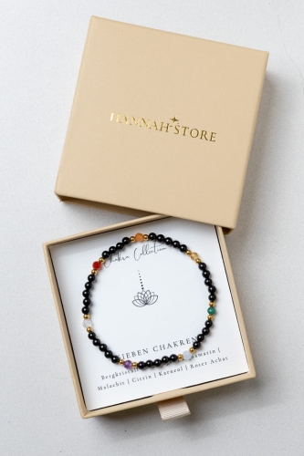 SIEBEN CHAKREN – Elastisches Armband mit rotem Achat, Karneol, Citrin, Malachit, Aquamarin, Amethyst & Bergkristall