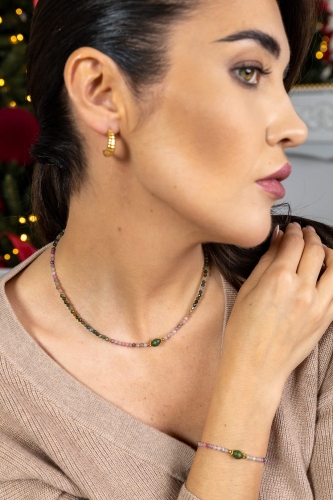 Rainbow Wish – Armband aus buntem Turmalin mit grünem Jadeblock