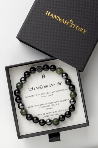 Herrenarmband „Ich wünsche dir“ – Jadeit, Hämatit, Onyx