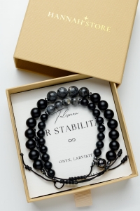 Talismane der STABILITÄT für Paare aus Onyx und Larvikit mit Magnetverschluss