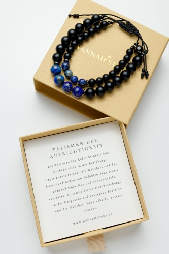 Talismane der AUFRICHTIGKEIT für Paare aus Onyx und Lapislazuli mit magnetischem Verschluss