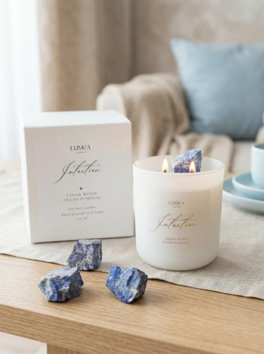 Light of INTUITION – Sojakerze Luméa Candle mit Lapis Lazuli