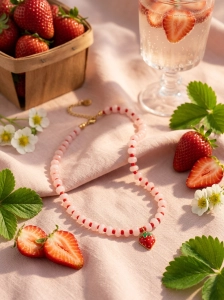 Halskette Fragola Sweet Summer – Jadeit & Erdbeer-Anhänger