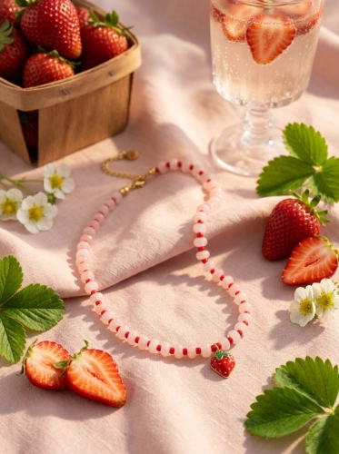 Halskette Fragola Sweet Summer – Jadeit & Erdbeer-Anhänger