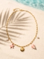 Halskette Marina Pink aus Naturperlen, keramischen Muscheln und Edelstahl