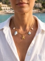 Halskette Marina Blue aus Naturperlen, keramischen Muscheln und Edelstahl