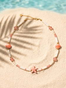 Halskette NERINA Pink aus Perlmutt, Jadeiten und Keramikmuscheln