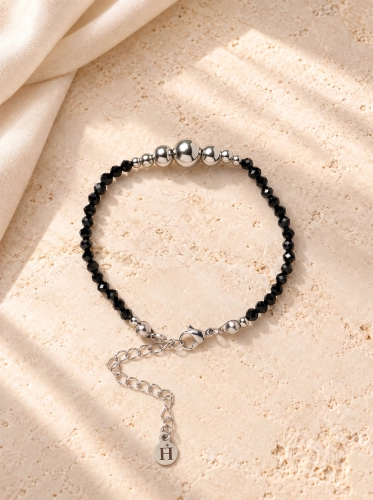 Armband Essentia Black and silver– Schwarzer Turmalin